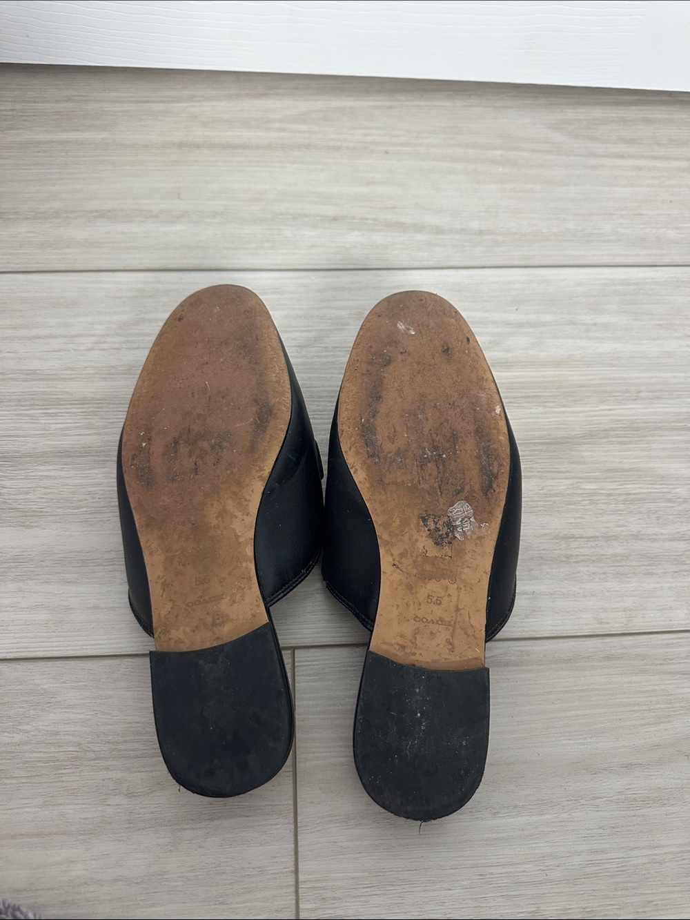 COACH Black Leather Slip-On Mules with Silver Plaque - Picture 6 of 6
